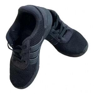 Adidas little boys sneakers black elastic lace size 10 US EUC